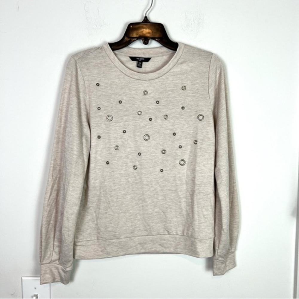 Tresics sweater womens small Cream circle ring design long sleeve shirt